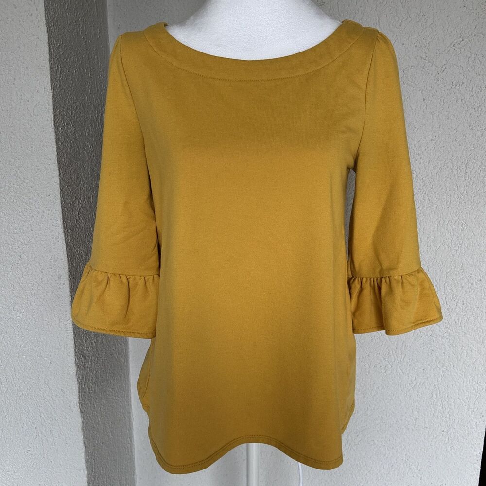 ModCloth Yellow Blouse With 3/4 Flare Sleeve And Bows On Asymmetrical Back - Med